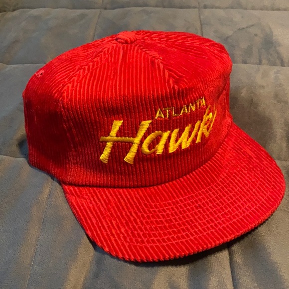 Vintage Red Corduroy Atlanta Hawks Hat 